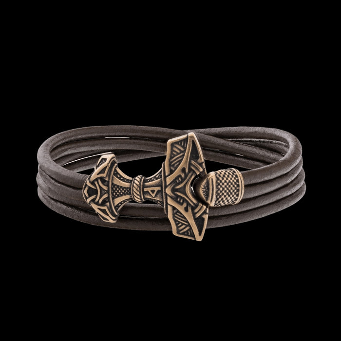 vkngjewelry Bracelet Handcrafted Viking Leather Bracelet with Thor's Hammer