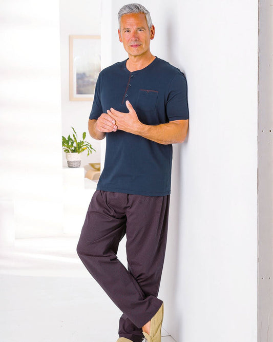 Pure Cotton Geo Print Pyjama Set - Navy - Country Collection