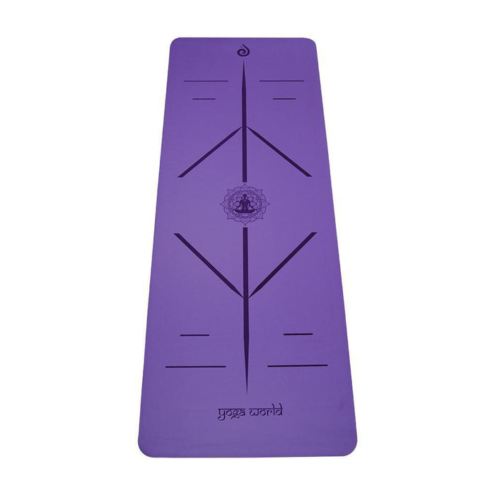 Purple Bundles-YOGA WORLD PU YOGA MAT BUNDLE INCLUDES: Purple Mandala or Alignment Yoga Mat, 1 Cork block, 1 Foam Block and a Purple & Black Stretch Belt. £109 If bought separately. Non-Slip Surface & Anti-Skid TPE Underside - Excellent Grip in Wet & Dry Conditions - Soft, Eco-Conscious, Biodegradable Floor Cushion for Exercises - 185 x 68 x 0.4cm MYSTICAL & MYSTERIOUS - This beautiful workout mat is made with a premium PU material that helps keep sweat and dirty elements from penetrating the ma