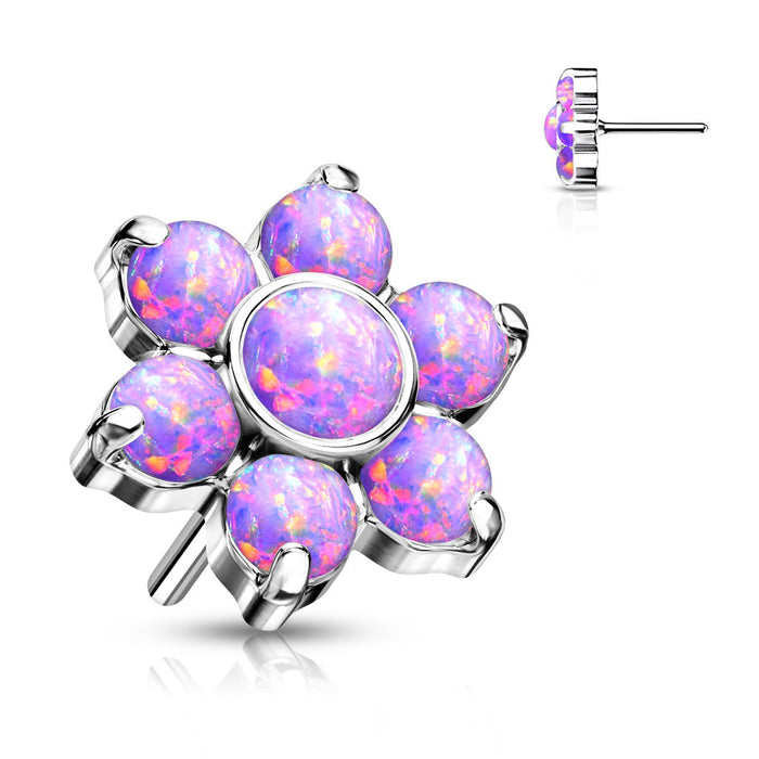 Titanium Purple Opal Flower Threadless Top Titanium / Silver / Purple Opal Threadless Tops