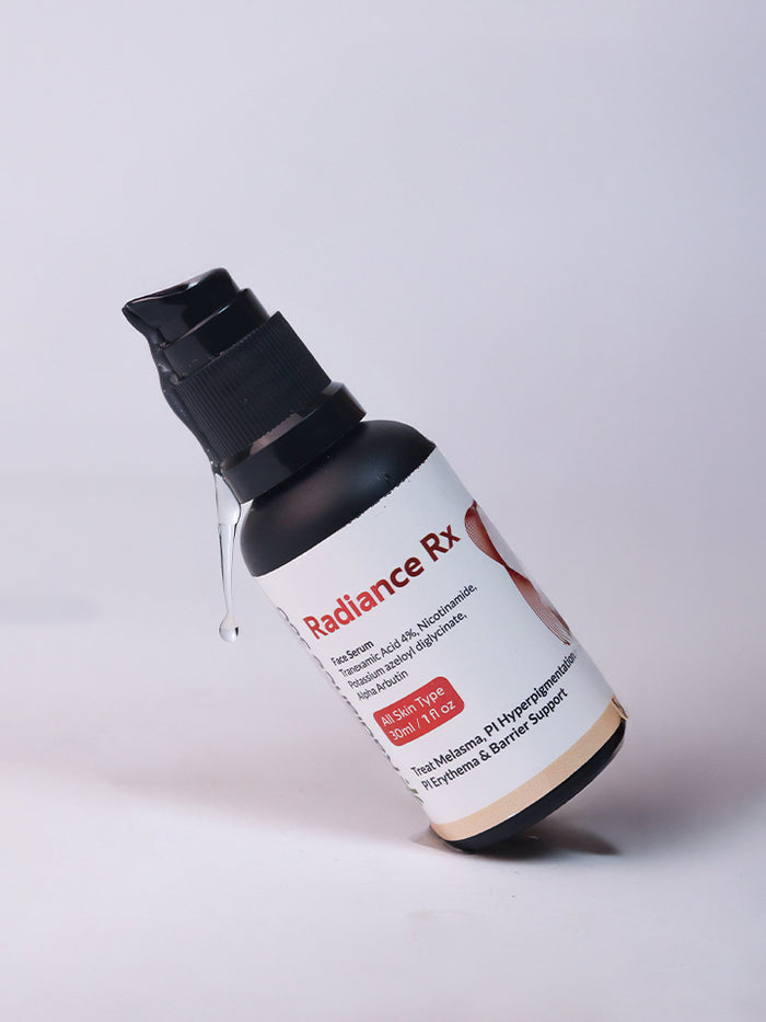 Radiance RX skincare bottle on a light gray background