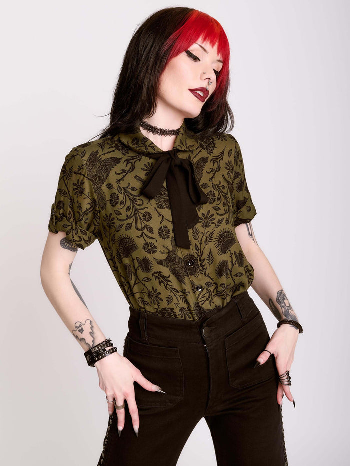 RAVEN BROCADE BOW SHIRT