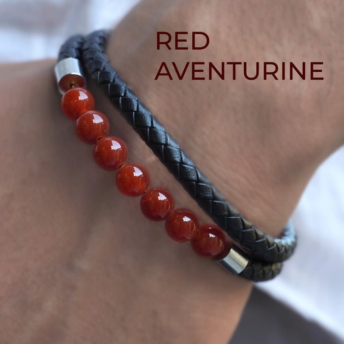 Red Aventurine Leather Bracelet