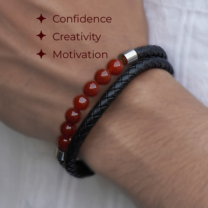 Red Aventurine Leather Bracelet