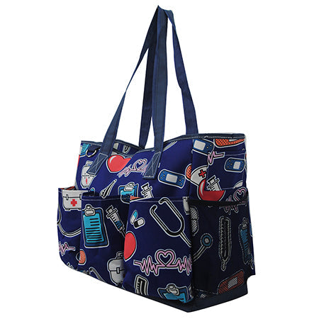 nurse print tall tote bag, navy blue tote bag, navy blue tall tote bag, nurse gifts, nurse appreciation,  nurse organizer bag