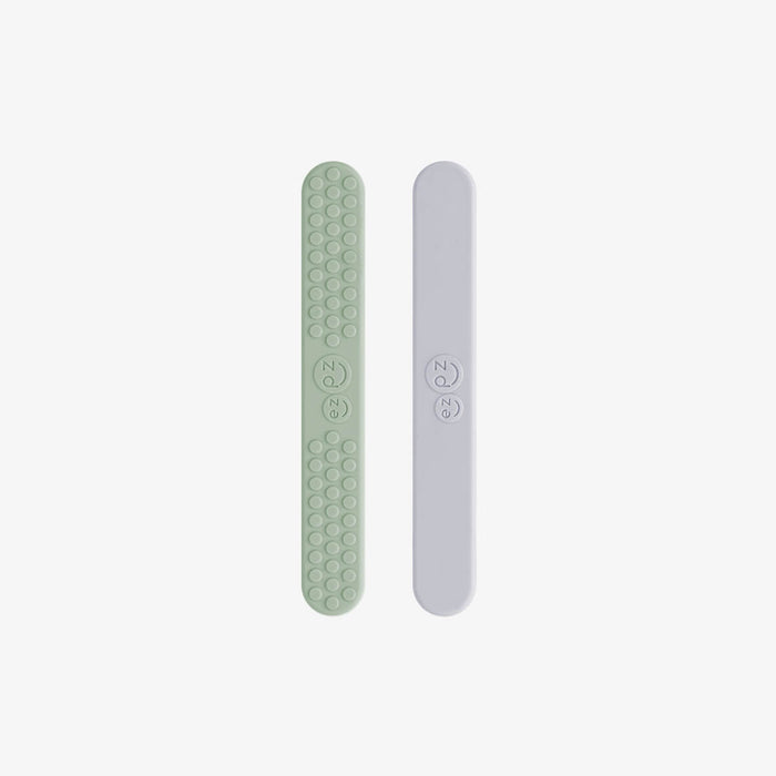 ezpz sensory tongue depressor in sage green and pewter gray / silicone tongue depressor for babies #color_sage-pewter