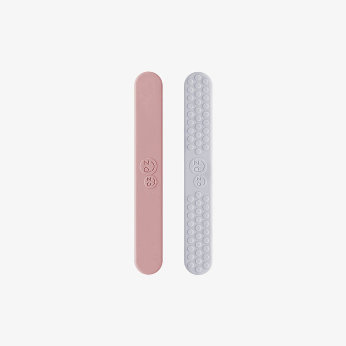 ezpz sensory tongue depressor in blush pink and pewter gray / silicone tongue depressor for babies #color_blush-pewter