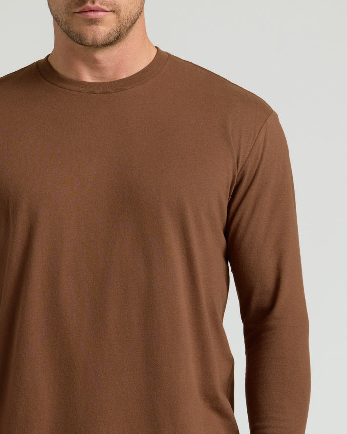 Sepiawood Classic Long Sleeve Crew Neck on model's upper torso.