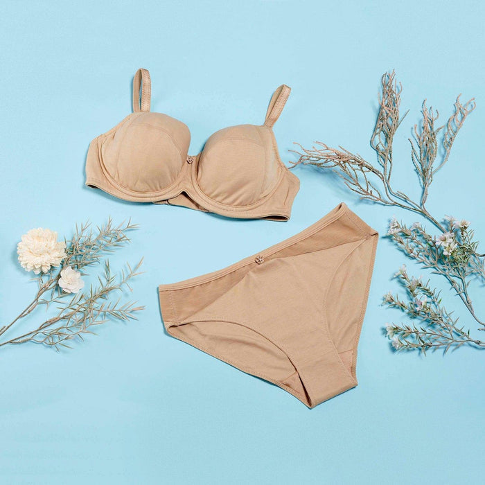 Shell Underwired Silk and Organic Cotton Full Cup Bra with removable paddings, view 3 – Juliemay Lingerie