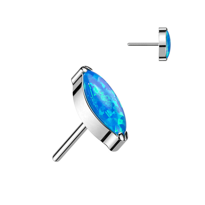 Silver Titanium Blue Opal Marquise Threadless Top F-136 Titanium / Blue Opal