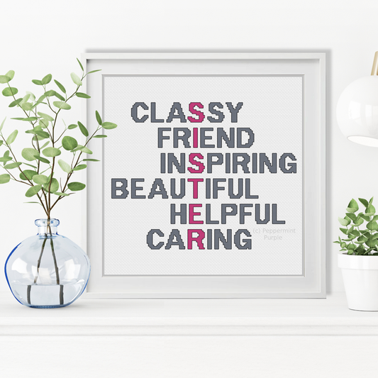 Sister Acrostic Cross Stitch Pattern by Peppermint Purple