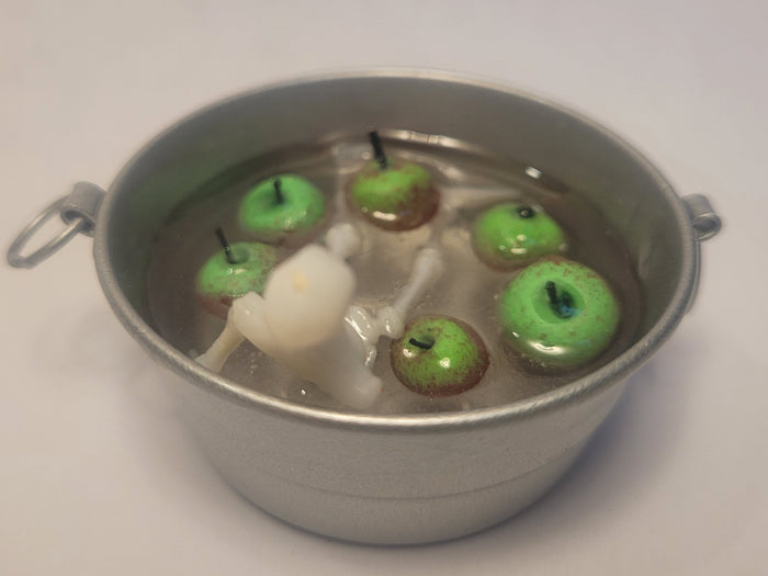 Skeleton Bobbing for Apples in Galvanized Tub