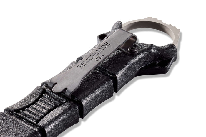 SOCP® Rescue Tool Gray close-up view of finger loop and O2 wrench | Benchmade Knife Co.
