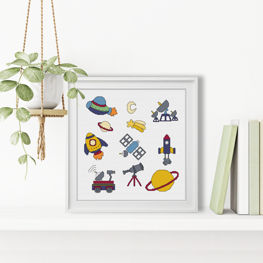 Space Motifs Cross Stitch Pattern by Peppermint Purple