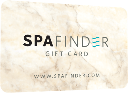 Spafinder Physical Gift Card - $100 with a marble background and minimalist branding, promoting wellness experiences like skincare and body care through Live Love Spa.