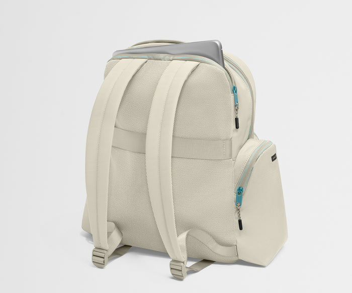 Beige backpack on a white background