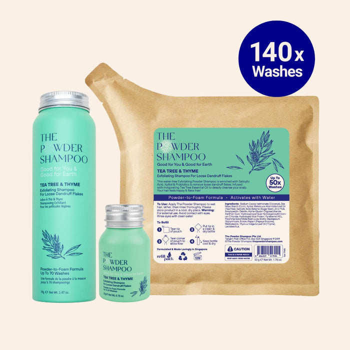 Starter Kit (140x Washes) - Exfoliating Shampoo For Loose Dandruff Flakes Tea Tree & Salicylic Acid