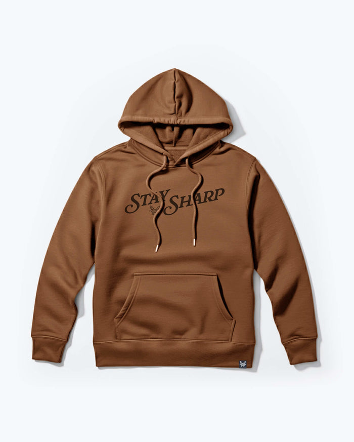 Saddle Brown Stay Sharp Hoodie - Front View with Script Chest Logo | Benchmade Knife Co.