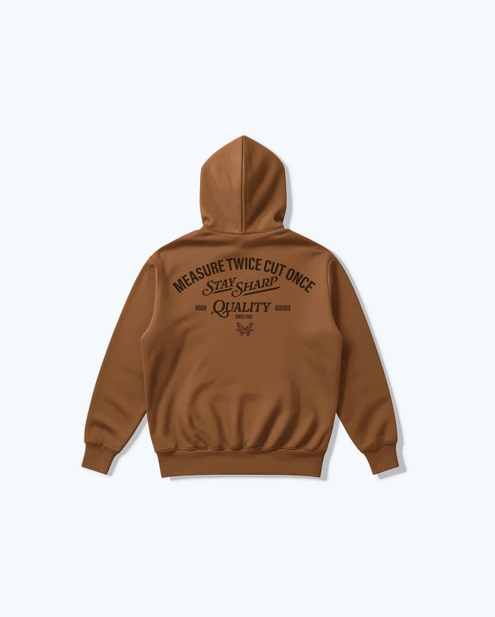 Stay Sharp Hoodie - Back View Measure Twice Cut Once Benchmade Graphics | Benchmade Knife Co.