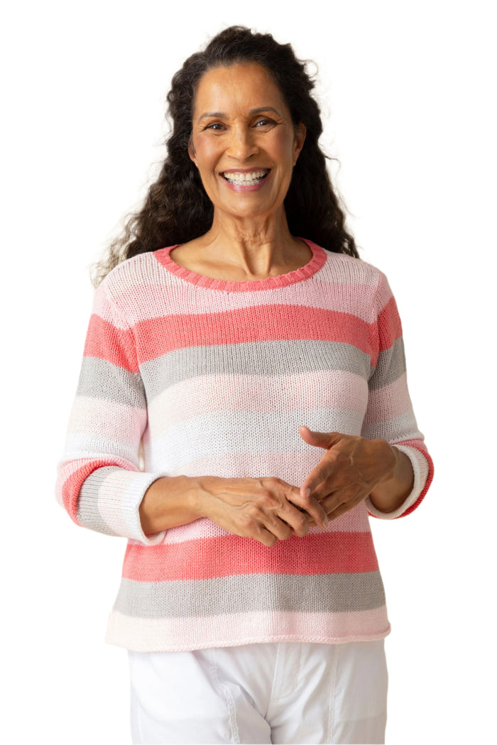 Stripe Pullover in Carnation - 83786-CTN Size L Only!
