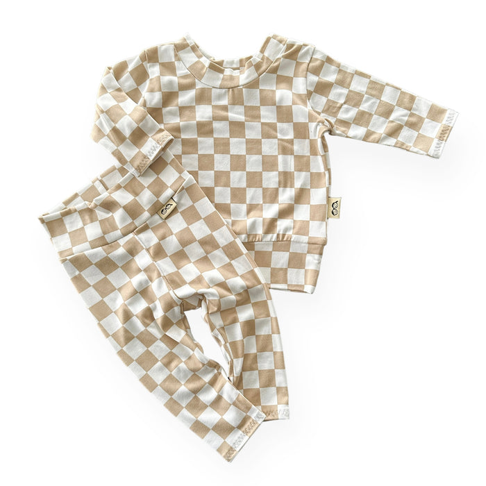 Taupe Retro Checkered Lounge Set