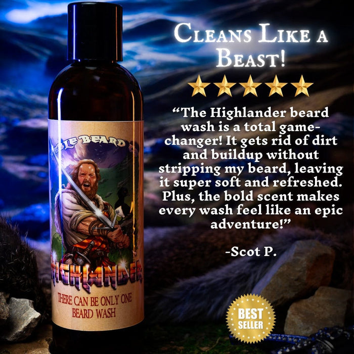 The Highlander - Beard Wash - Smoked Firewood, Robust Scotch, and Nostalgic Mahogany
