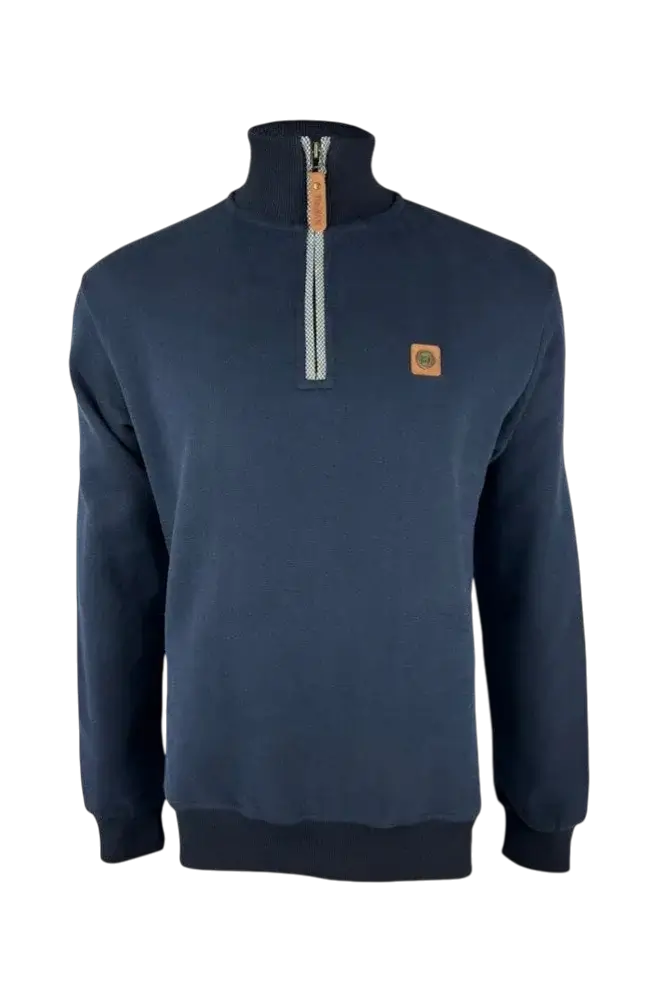 TROJAN Quarter Zip Jacquard Trim Sweat navy