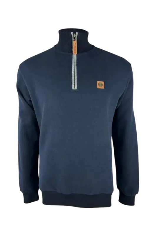 TROJAN Quarter Zip Jacquard Trim Sweat navy