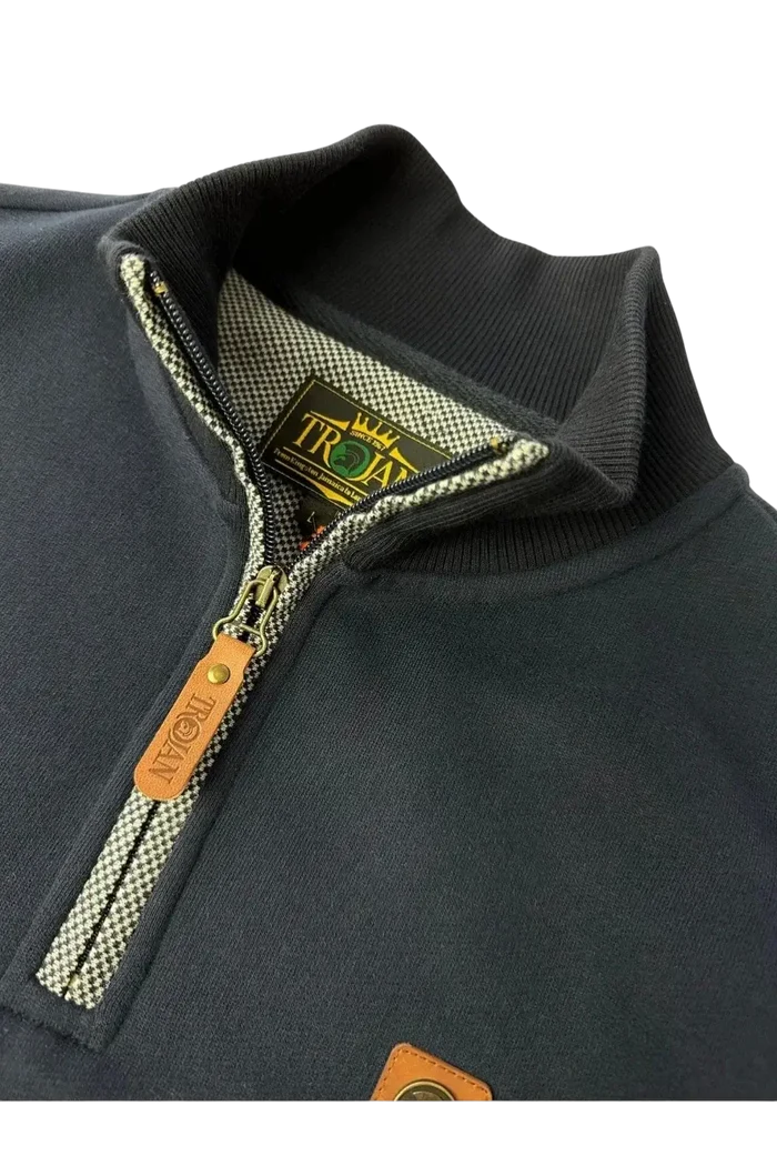 TROJAN Quarter Zip Jacquard Trim Sweat navy