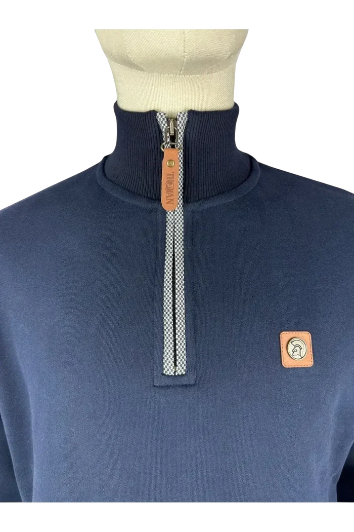TROJAN Quarter Zip Jacquard Trim Sweat navy