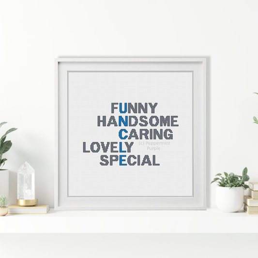 Uncle Acrostic Cross Stitch Pattern by Peppermint Purple