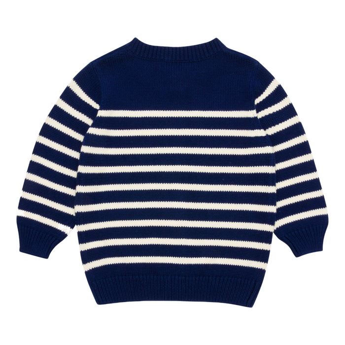 unisex navy and cream stripe knit cardigan