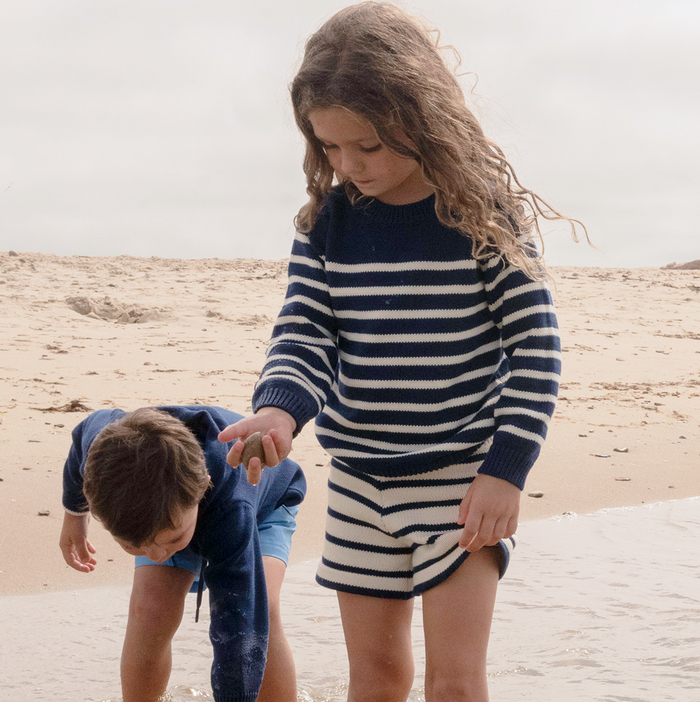 unisex navy and cream stripe knit sweater