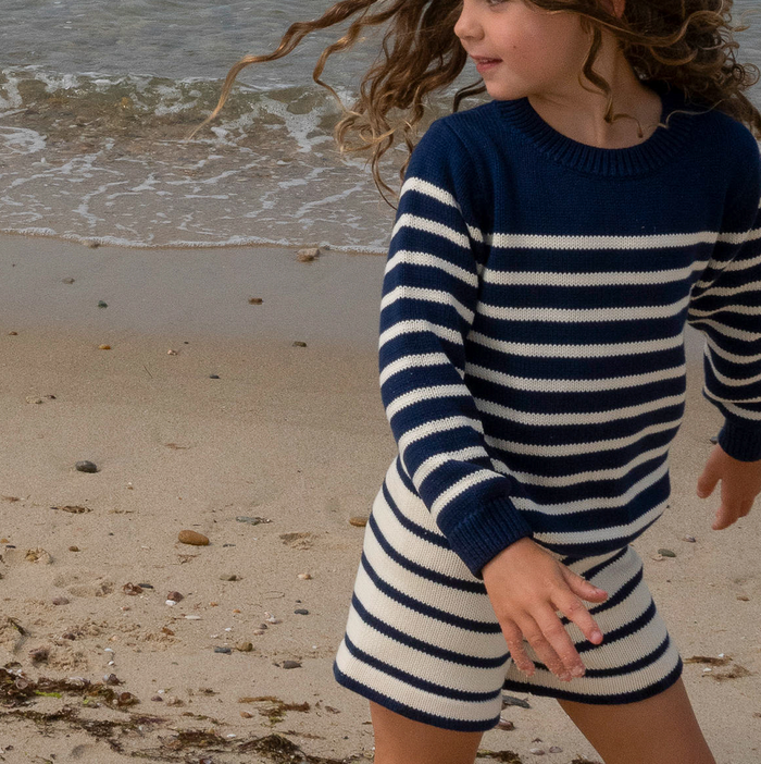unisex navy and cream stripe knit sweater