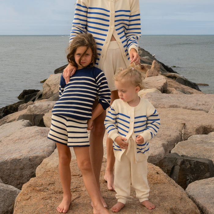 unisex navy and cream stripe knit sweater