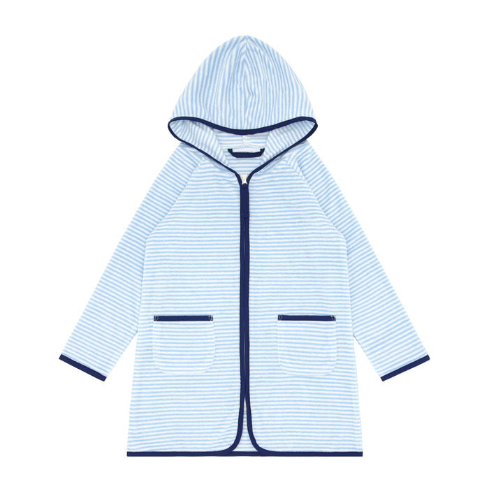 unisex powder blue stripe french terry zipper coverup