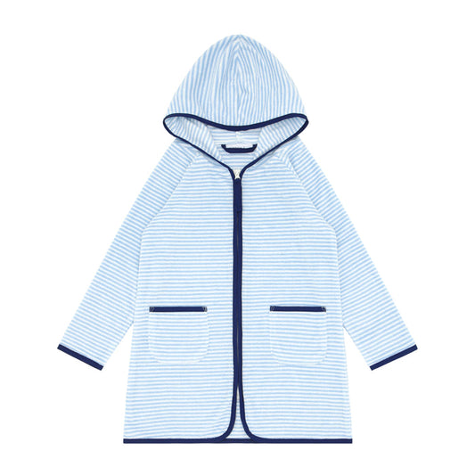 unisex powder blue stripe french terry zipper coverup