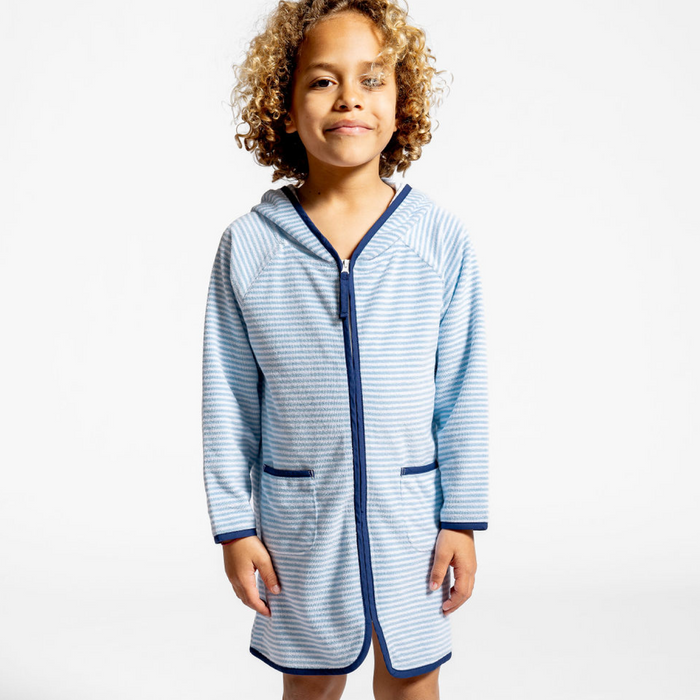 unisex powder blue stripe french terry zipper coverup
