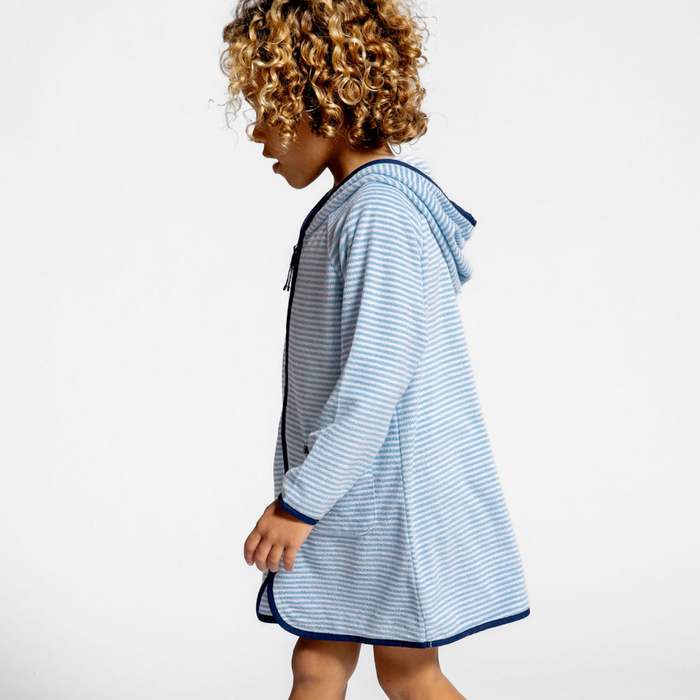 unisex powder blue stripe french terry zipper coverup