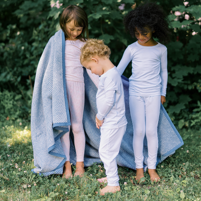 unisex powder blue stripe pima pajamas set