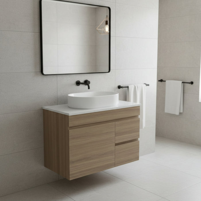 Vanity - Heron Series Quartz Stone Counter Top Set-  Wooden Colour