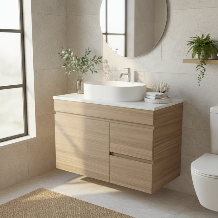 Vanity - Heron Series Quartz Stone Counter Top Set-  Wooden Colour