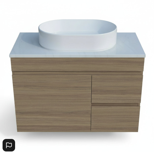 Vanity - Heron Series Quartz Stone Counter Top Set-  Wooden Colour