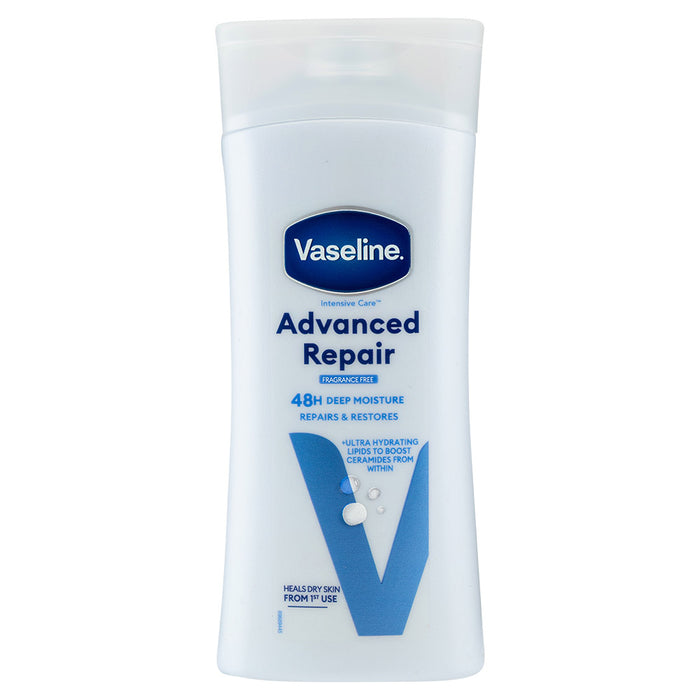Vaseline advanced repair body lotion on a white background