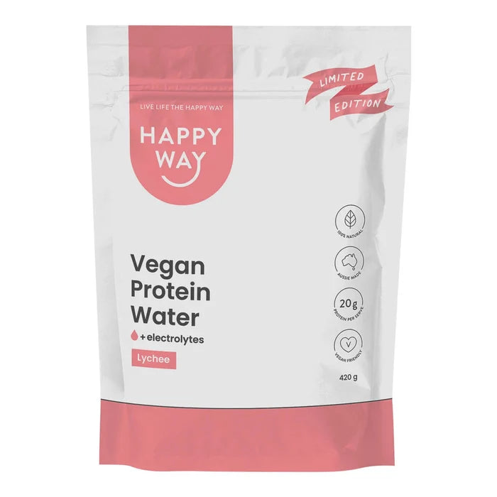 Happy Way Vegan Protein Water package on a white background