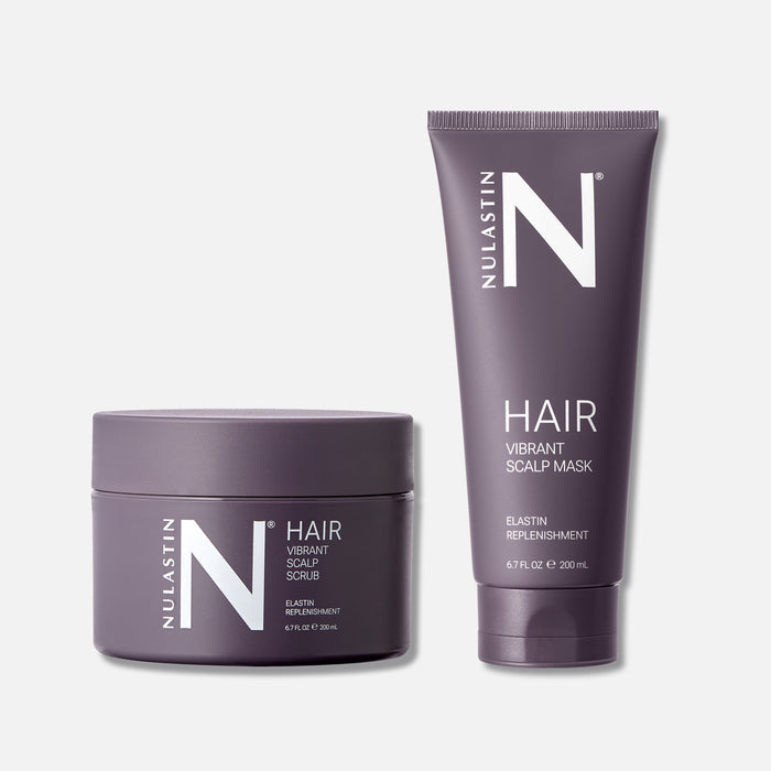 Front view of Vibrant Scalp Reset Ritual kit showcasing purple tube and jar packaging on white background