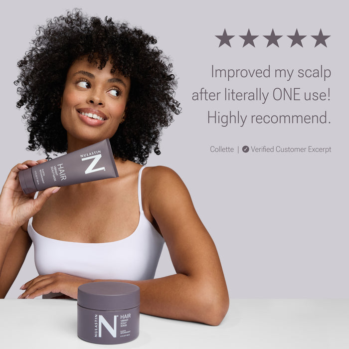 Front view of Vibrant Scalp Reset Ritual jar showcasing the product label and NULASTIN logo on a white background