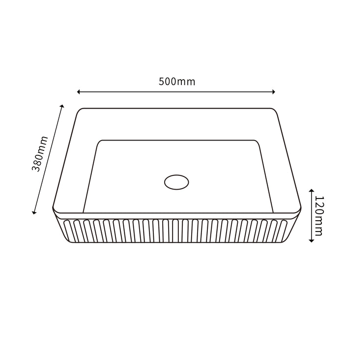 VITO Athena Fluted Rectangular Premium Ceramic Above-Counter Basin 500*380*120mm