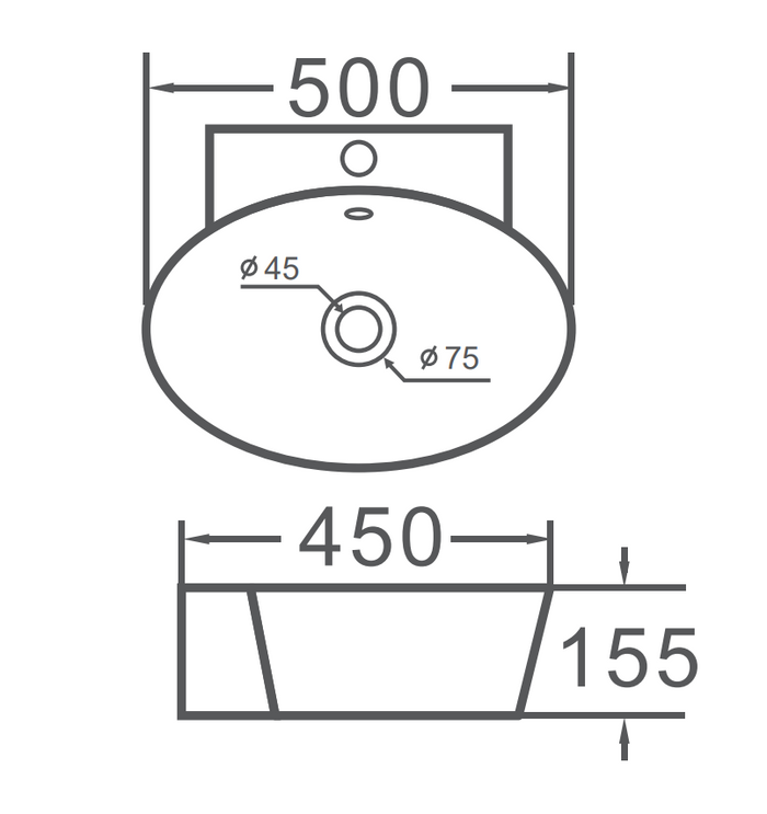 VITO Wall-Mounted  Ceramic Basin 500*450*155mm