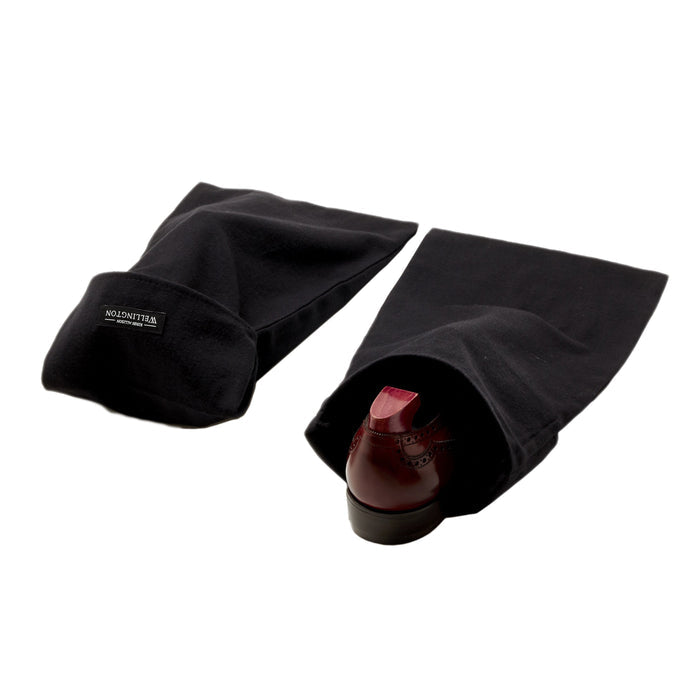 A pair of Wellington 100% Cotton Shoe Storage Bags (Pair) by KirbyAllison.com on a white background.